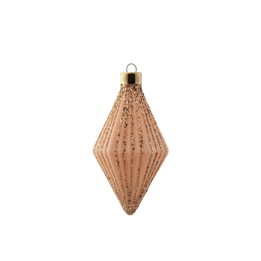 Blush Glittered Fluted Diamond Glass Ornament