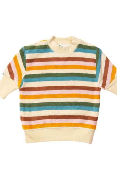 Rainbow Striped Drop Shoulder Towelling Jumper