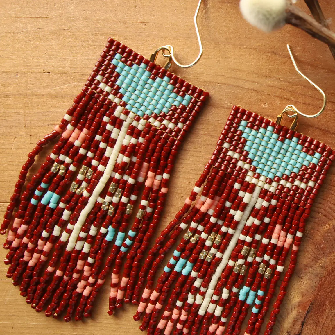 Beaded Handwoven Flower Fringe Earrings