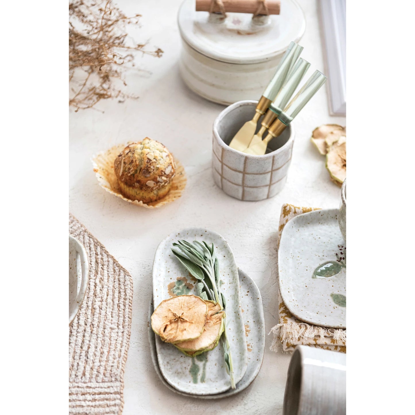 Hand-Painted Stoneware Plate with Botanicals