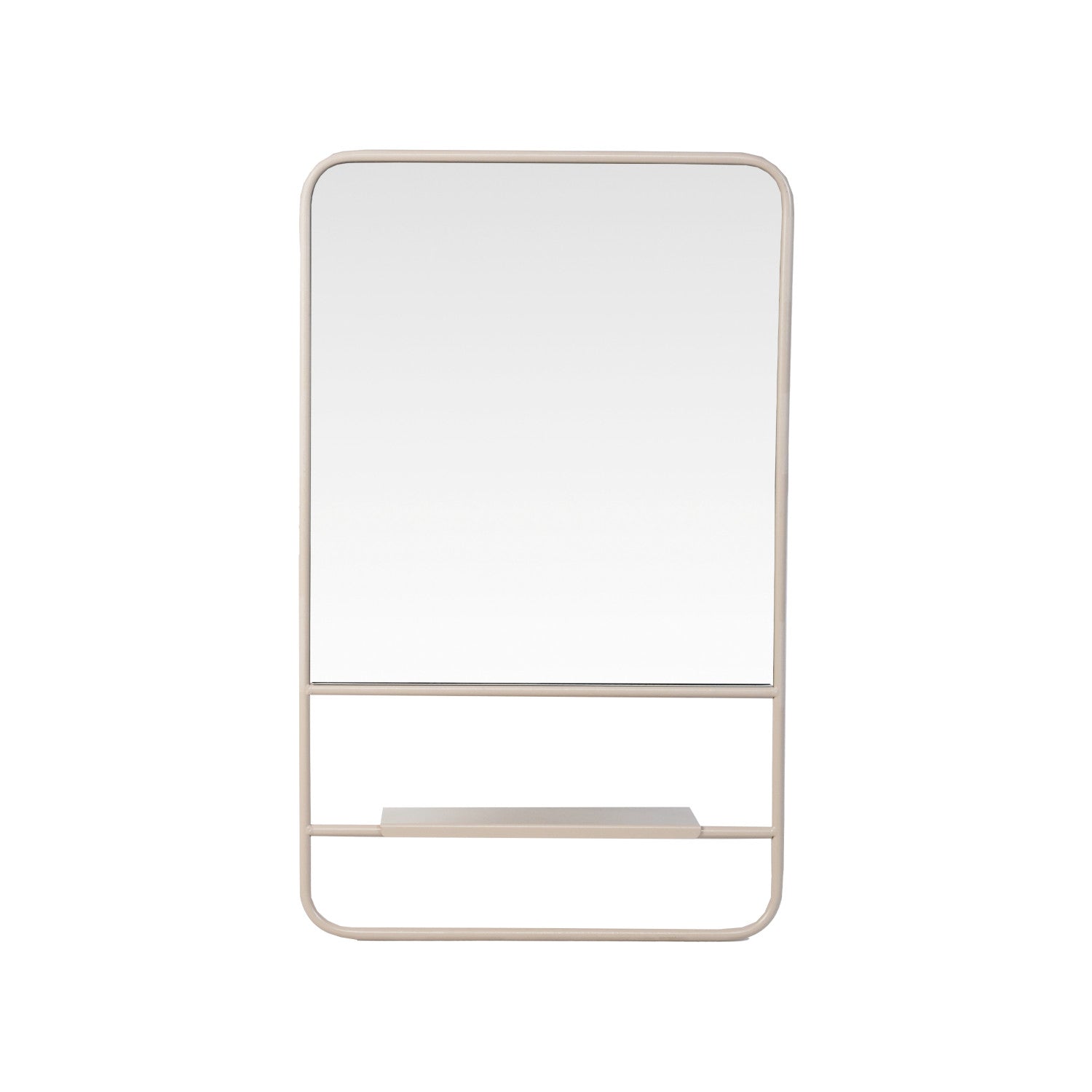 Metal Wall Mirror w/ 3 Shelves, Blush Color