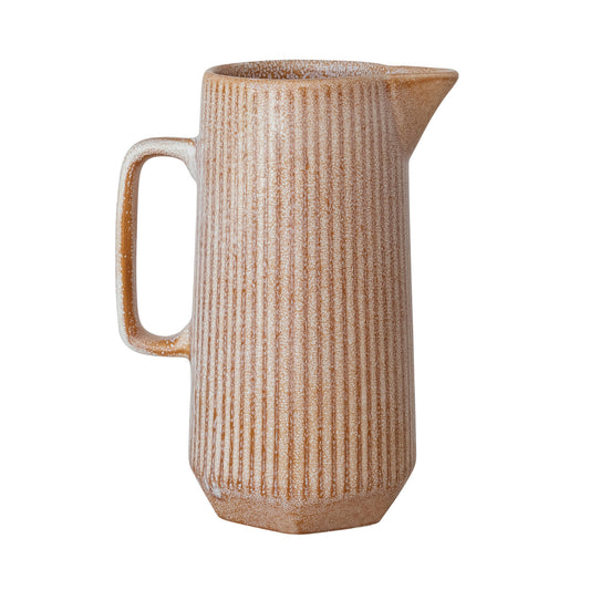 2 Quart Stoneware Ribbed Pitcher, Apricot Color (Each One Will Vary)