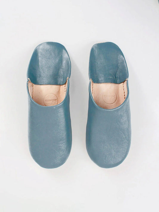 Blue Grey Moroccan Babouche Slippers
