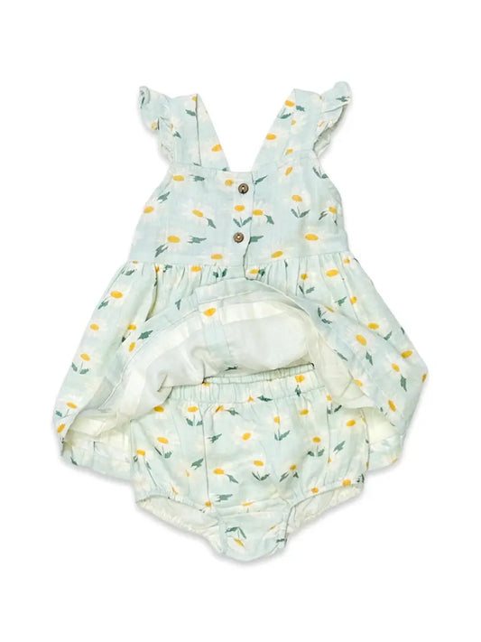 Daisies Ruffle Button Baby Dress + Bloomer