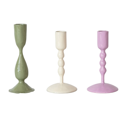 Enameled Metal Taper Candle Holder