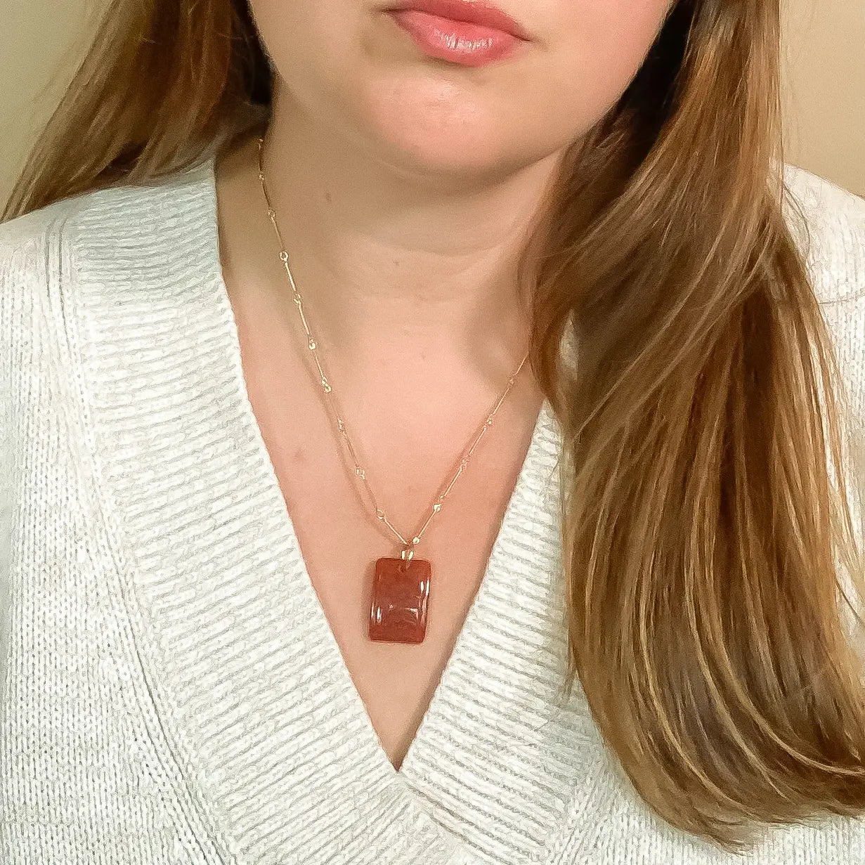 Carnelian Glass Floral Pendant Necklace