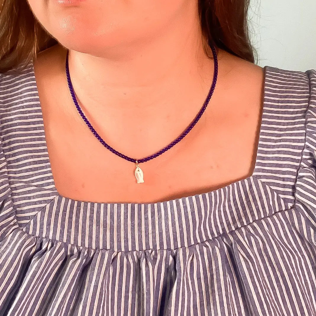 Mother of Pearl Fish Charm Necklace