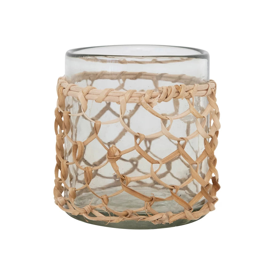 Glass Votive Holder with Woven Rattan Sleeve
