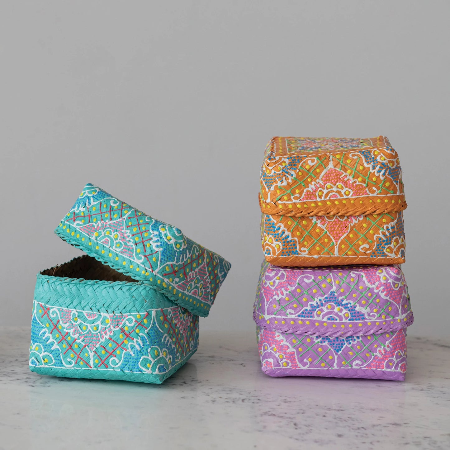 Hand-Painted Bamboo Containers