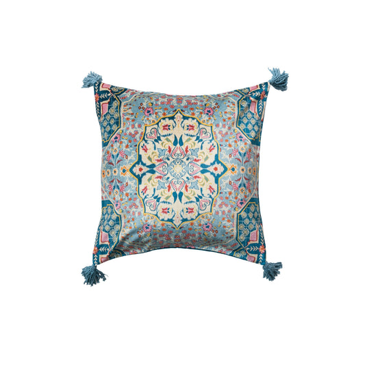 20" Square Cotton Blend Velvet Printed Pillow w/ Vintage Carpet Pattern