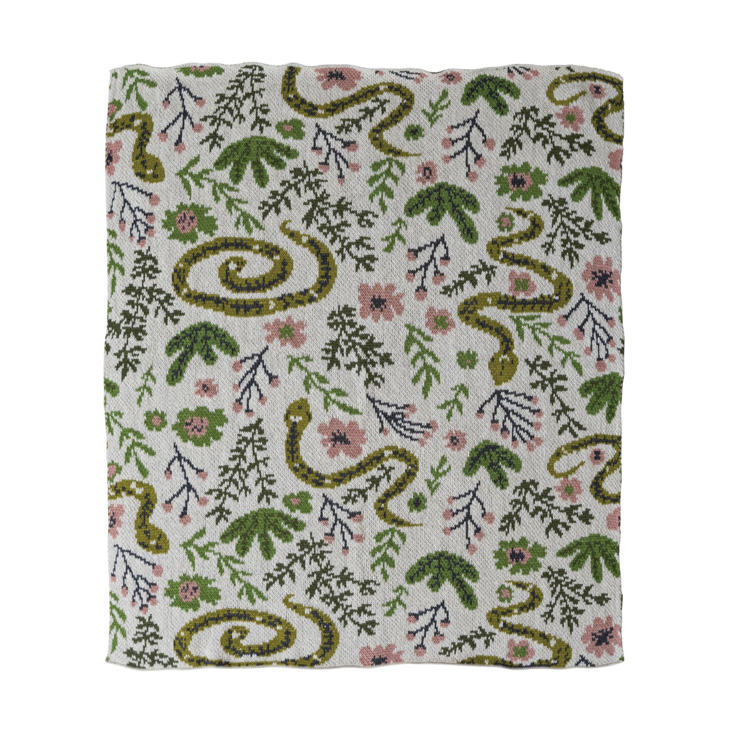 Cotton Knit Baby Blanket with Snakes & Florals