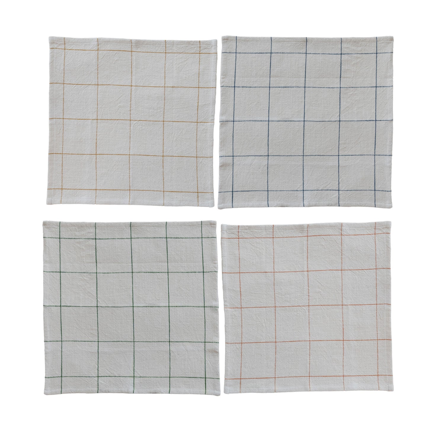 Woven Cotton Napkins with Grid Pattern