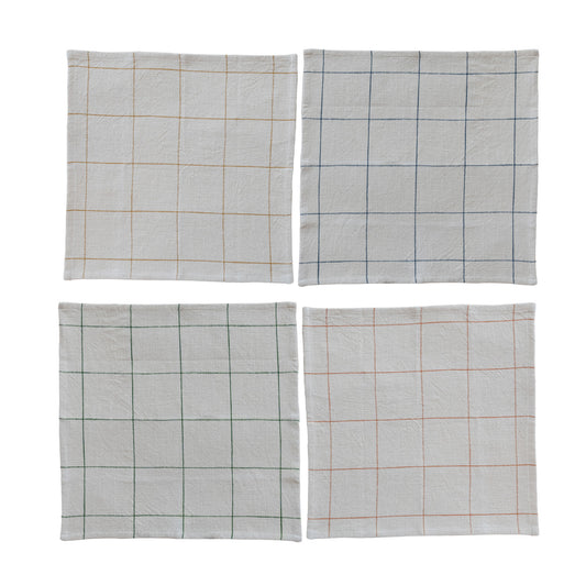 Woven Cotton Napkins with Grid Pattern