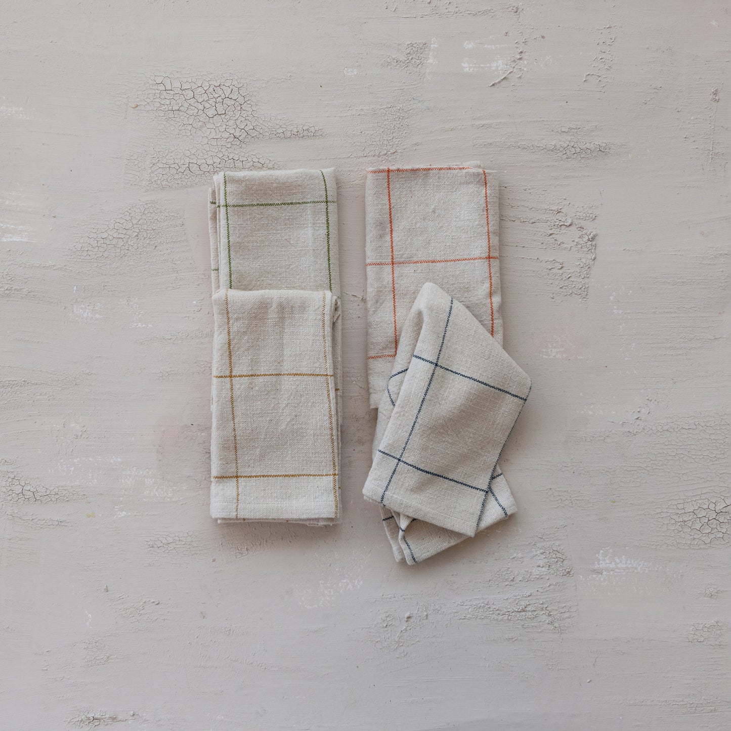 Woven Cotton Napkins with Grid Pattern