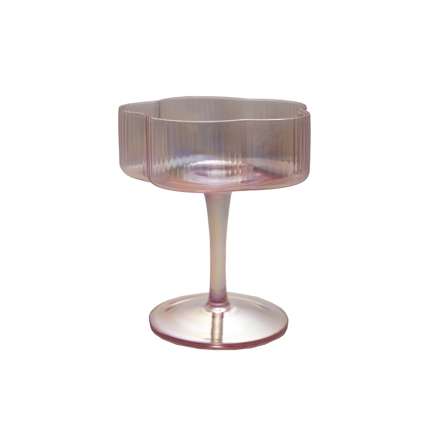 Hand-Blown Pleated Flower Shaped Stemmed Coupe Glass