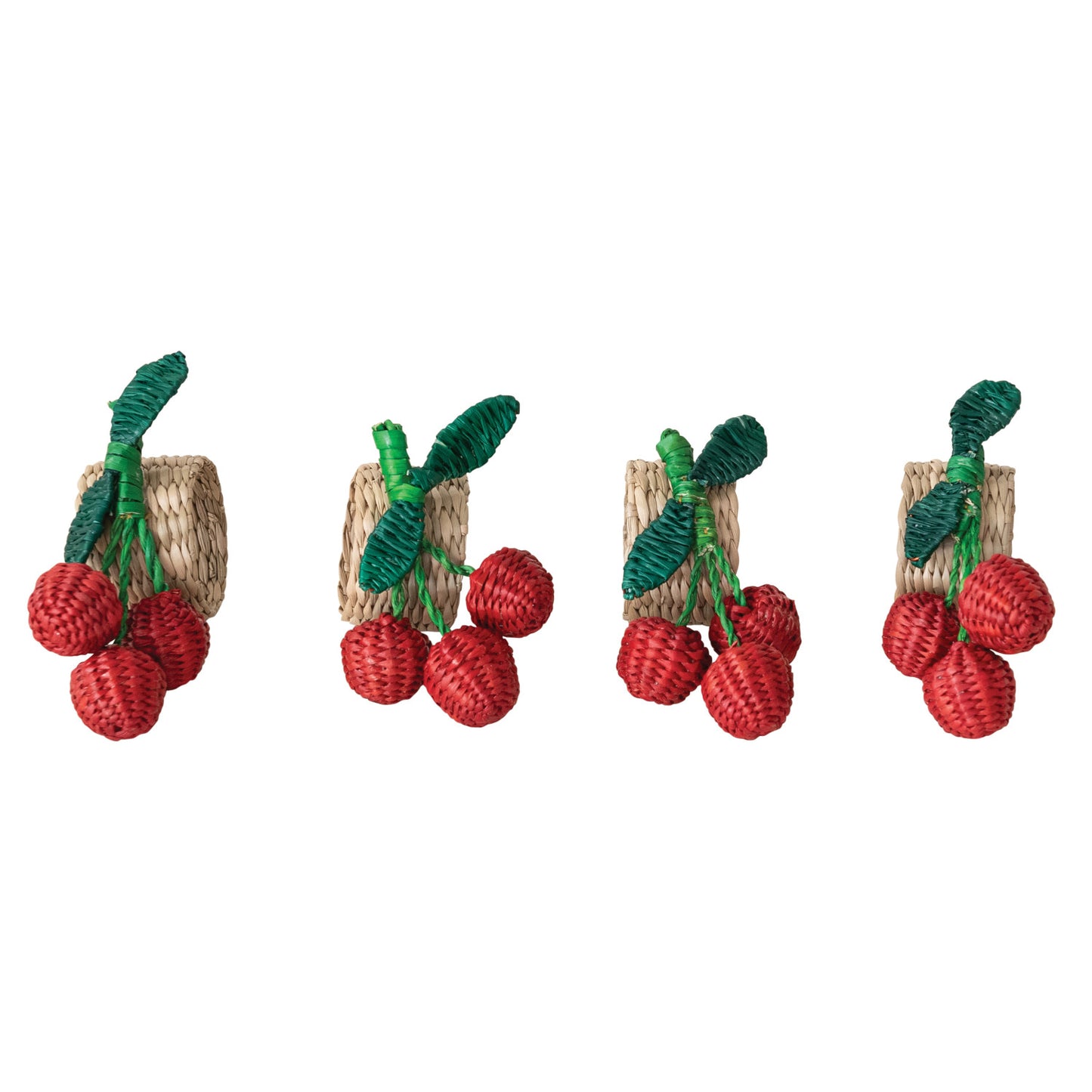 Woven Seagrass Cherry Napkin Rings Set