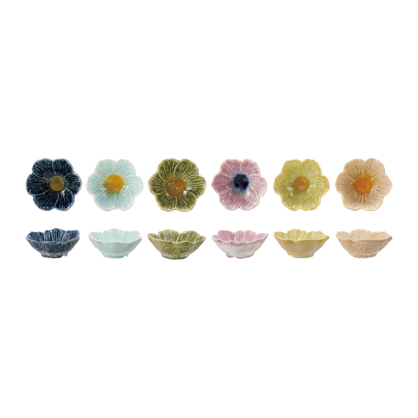 Stoneware Flower Shaped Bowl, Reactive Glaze, 6 Colors (Each One Will Vary)