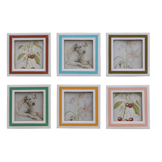 Resin & MDF Photo Frame Magnet w/ Inlaid Stripes, 6 Colors (Holds 3" x 3" Photo)
