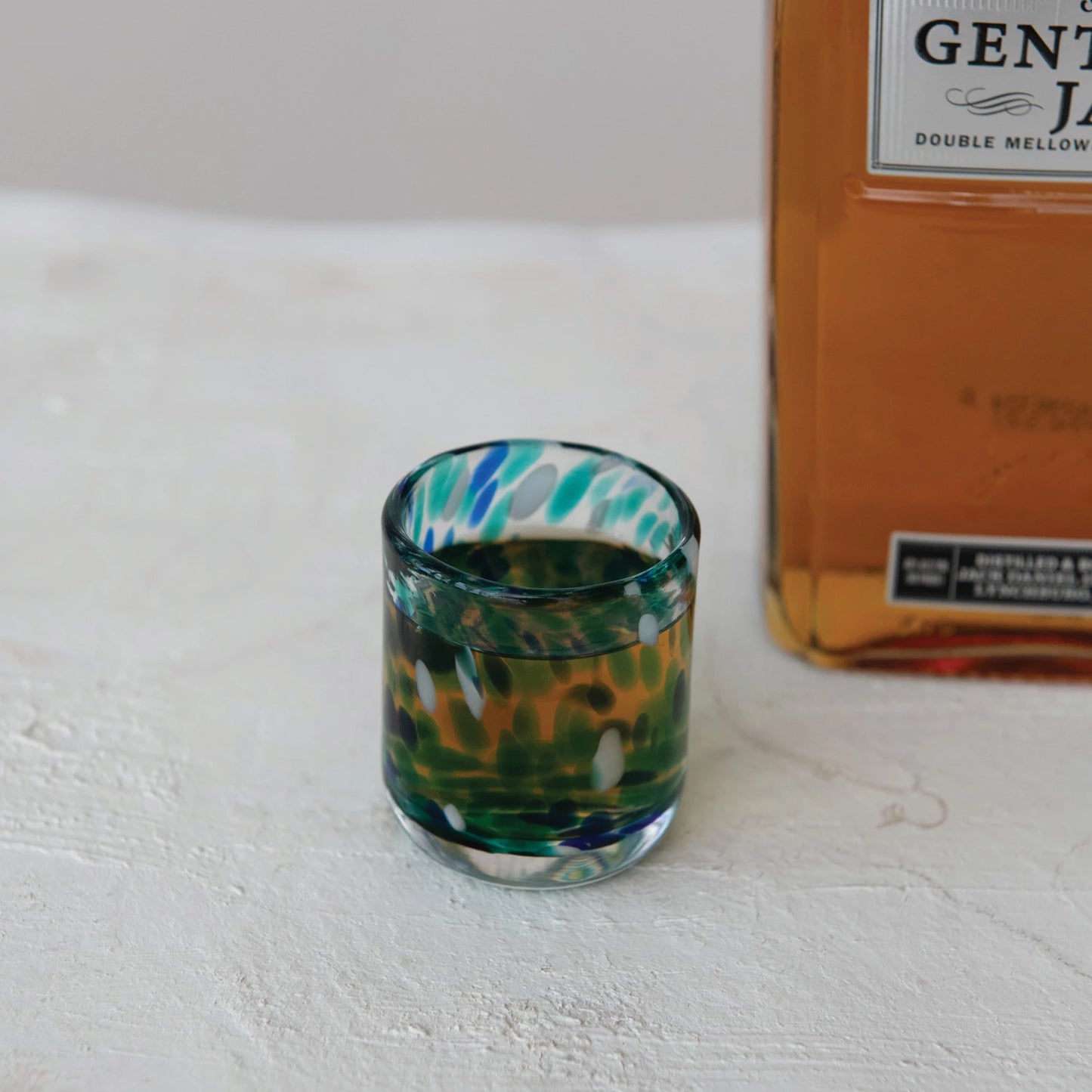 Hand-Blown Confetti Blue Shot Glass