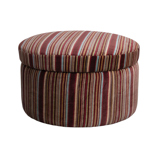 Cotton Velvet Upholstered Striped Ottoman with Lined Storage