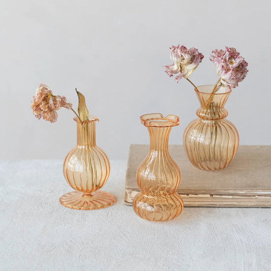 Hand-Blown Glass Vase, Apricot Color, 3 Styles