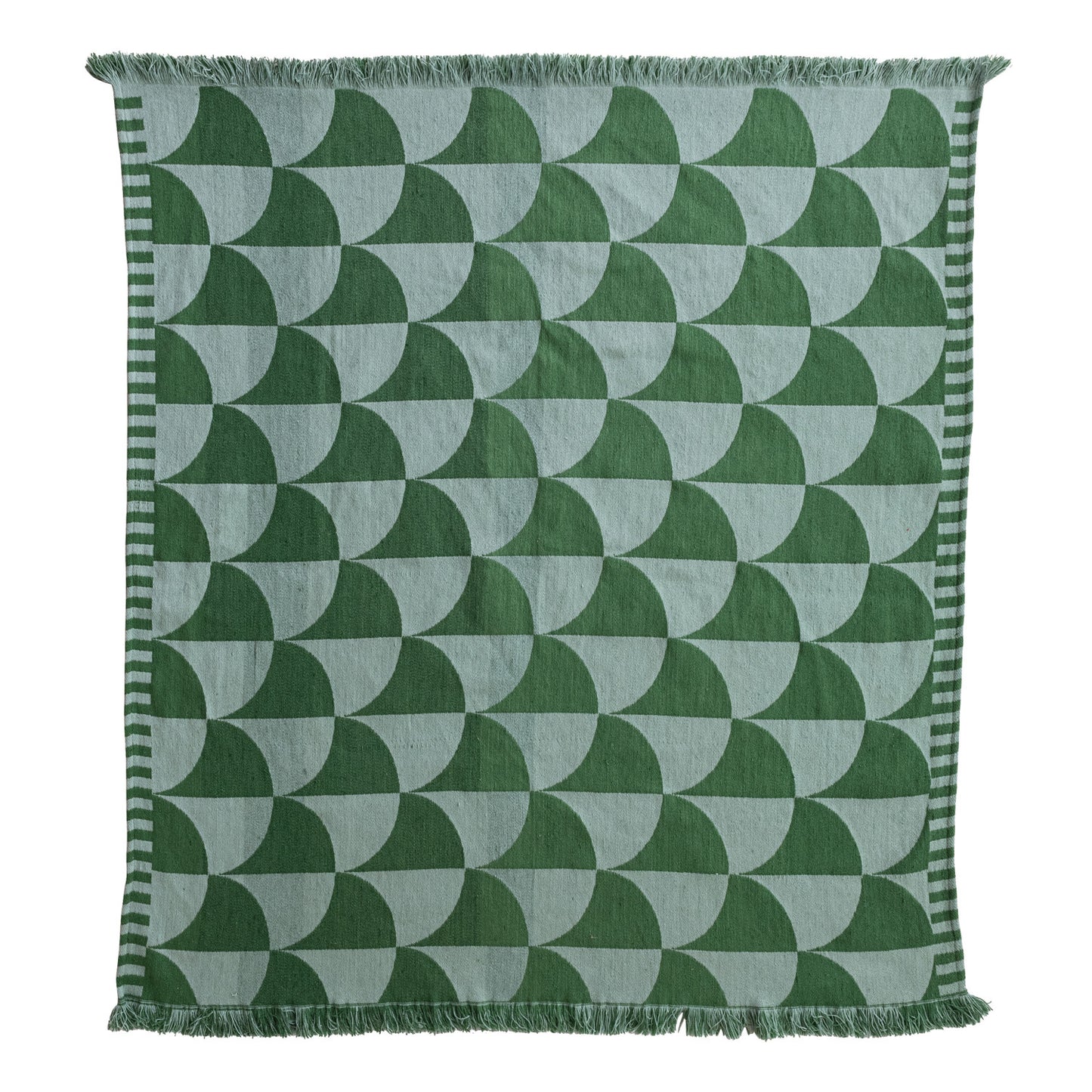 60"L x 50"W Woven Fabric Indoor/Outdoor Throw with Pattern & Fringe, Green