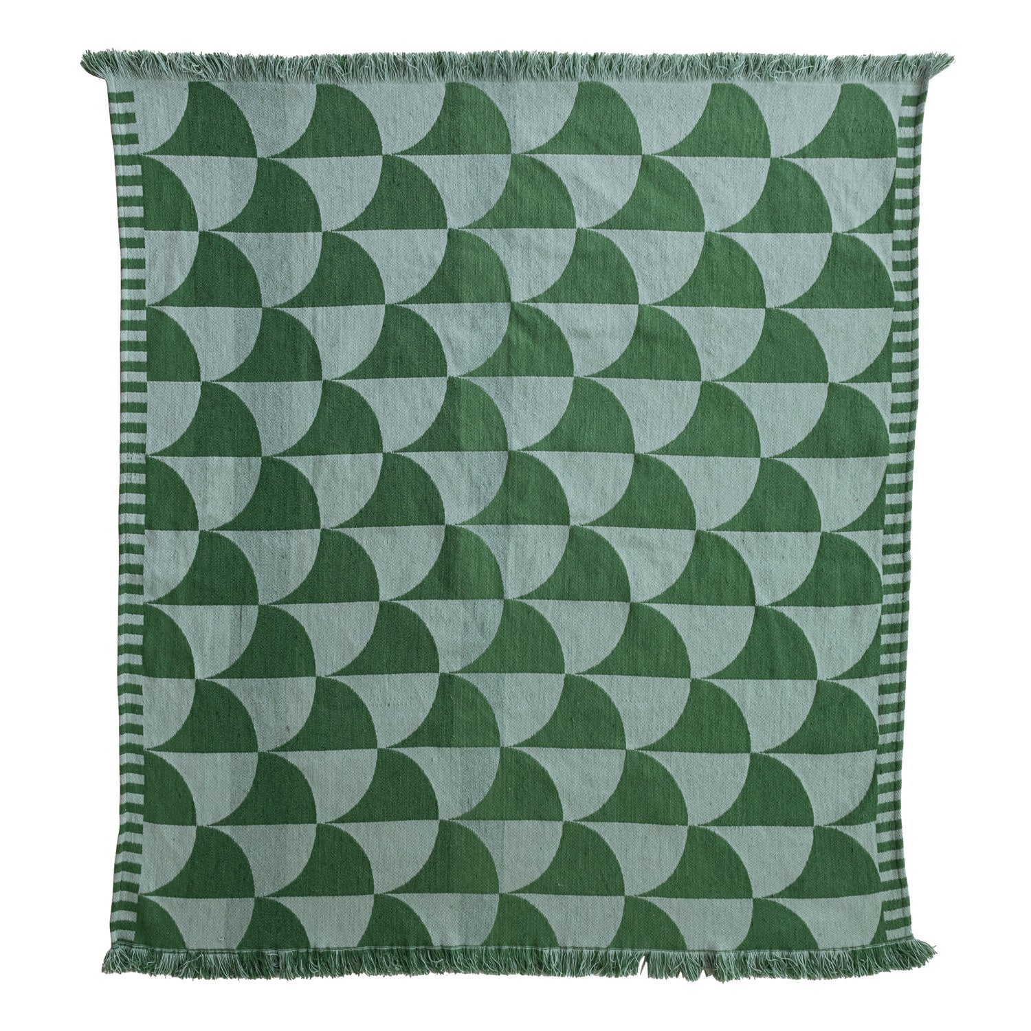 60"L x 50"W Woven Fabric Indoor/Outdoor Throw with Pattern & Fringe, Green
