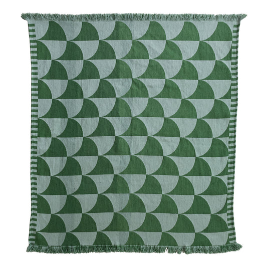 60"L x 50"W Woven Fabric Indoor/Outdoor Throw with Pattern & Fringe, Green