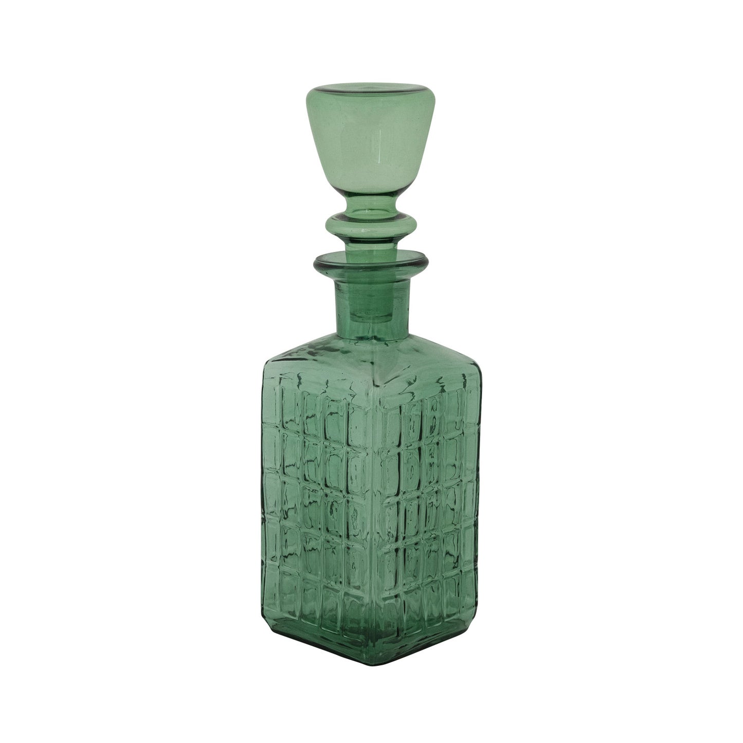 28 oz. Embossed Glass Decanter with Stopper & Grid Pattern, Dark Green
