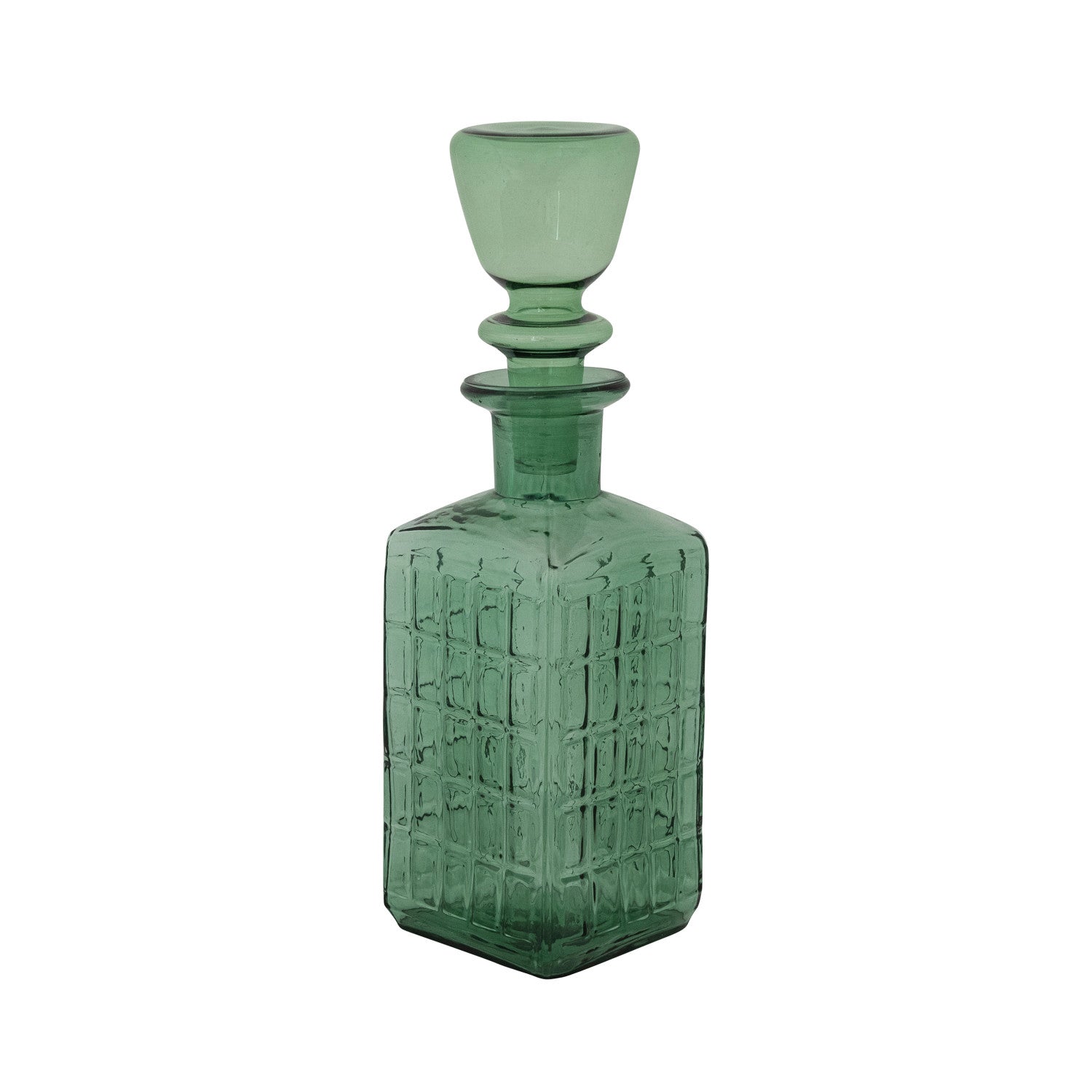 28 oz. Embossed Glass Decanter with Stopper & Grid Pattern, Dark Green