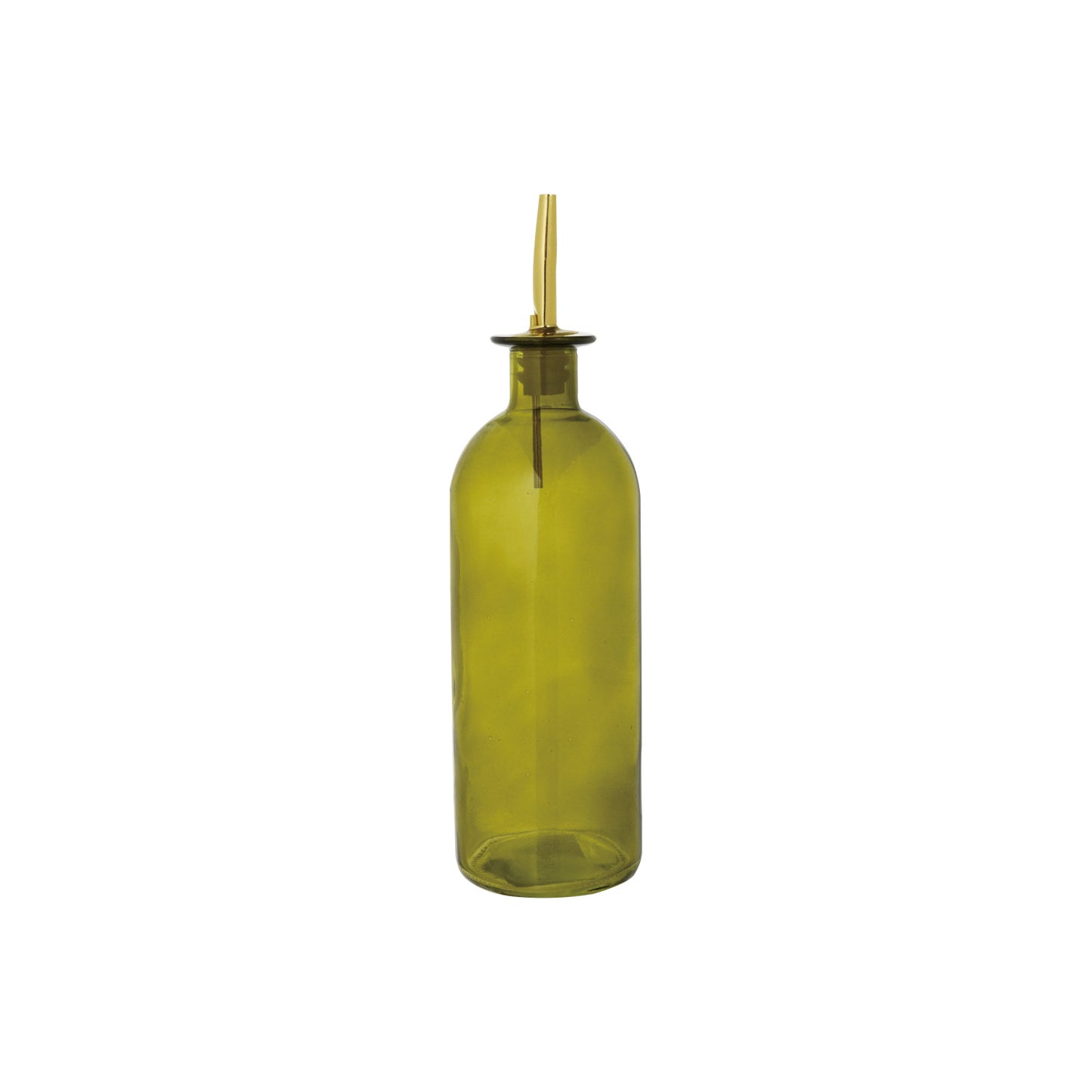 Oil Cruet with Metal Stopper, Olive Color & Gold Finish