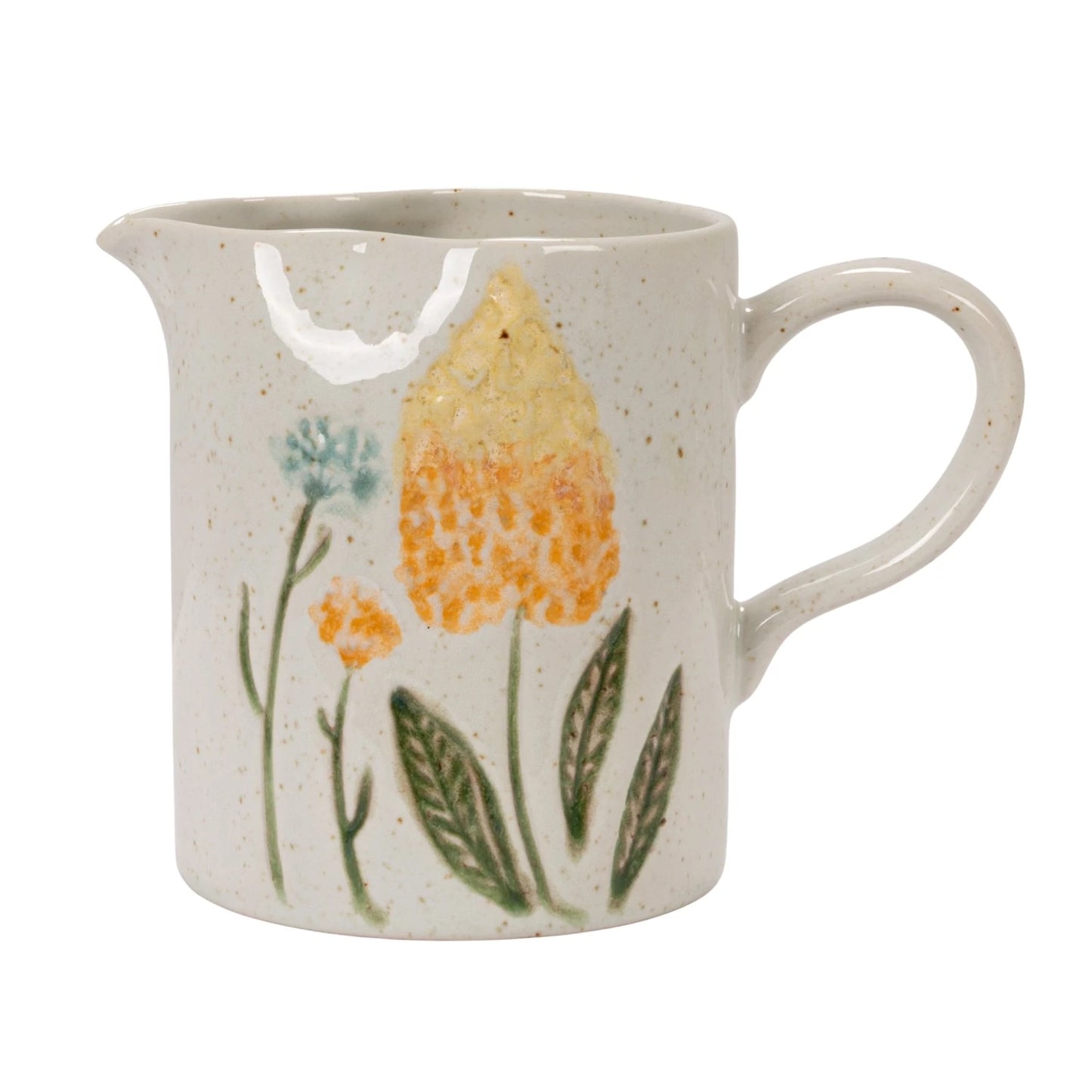 Hand-Painted Stoneware Creamer with Flowers (Each One Will Vary)