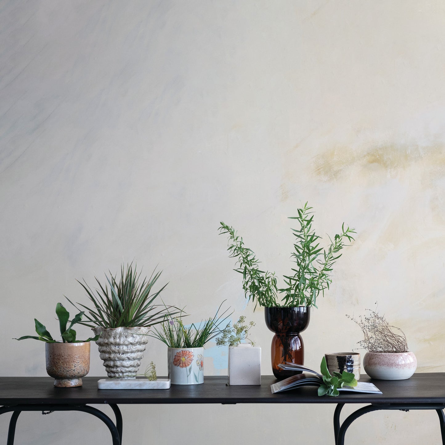 Hand-Painted Stoneware Planter with Flowers