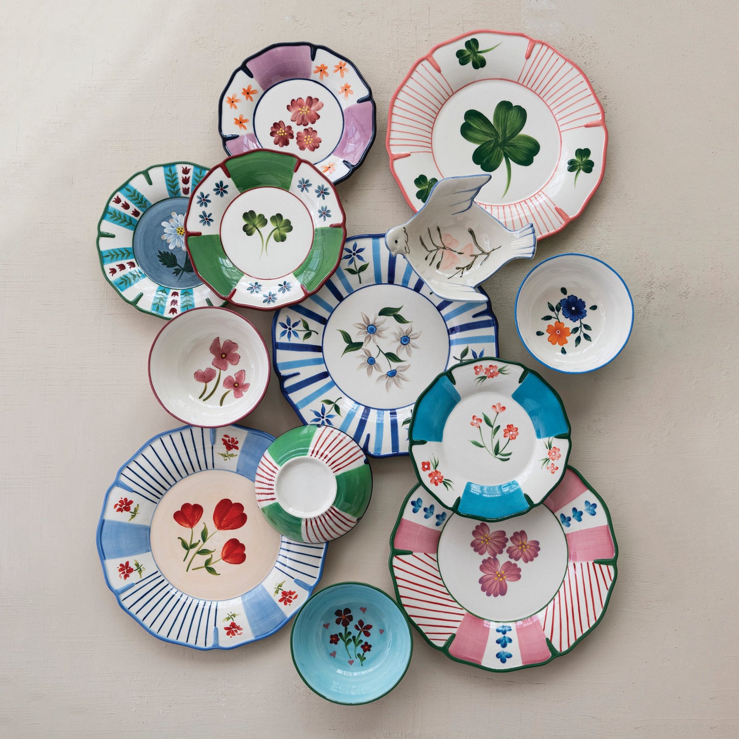 Hand-Painted Stoneware Scalloped Plate with Botanicals
