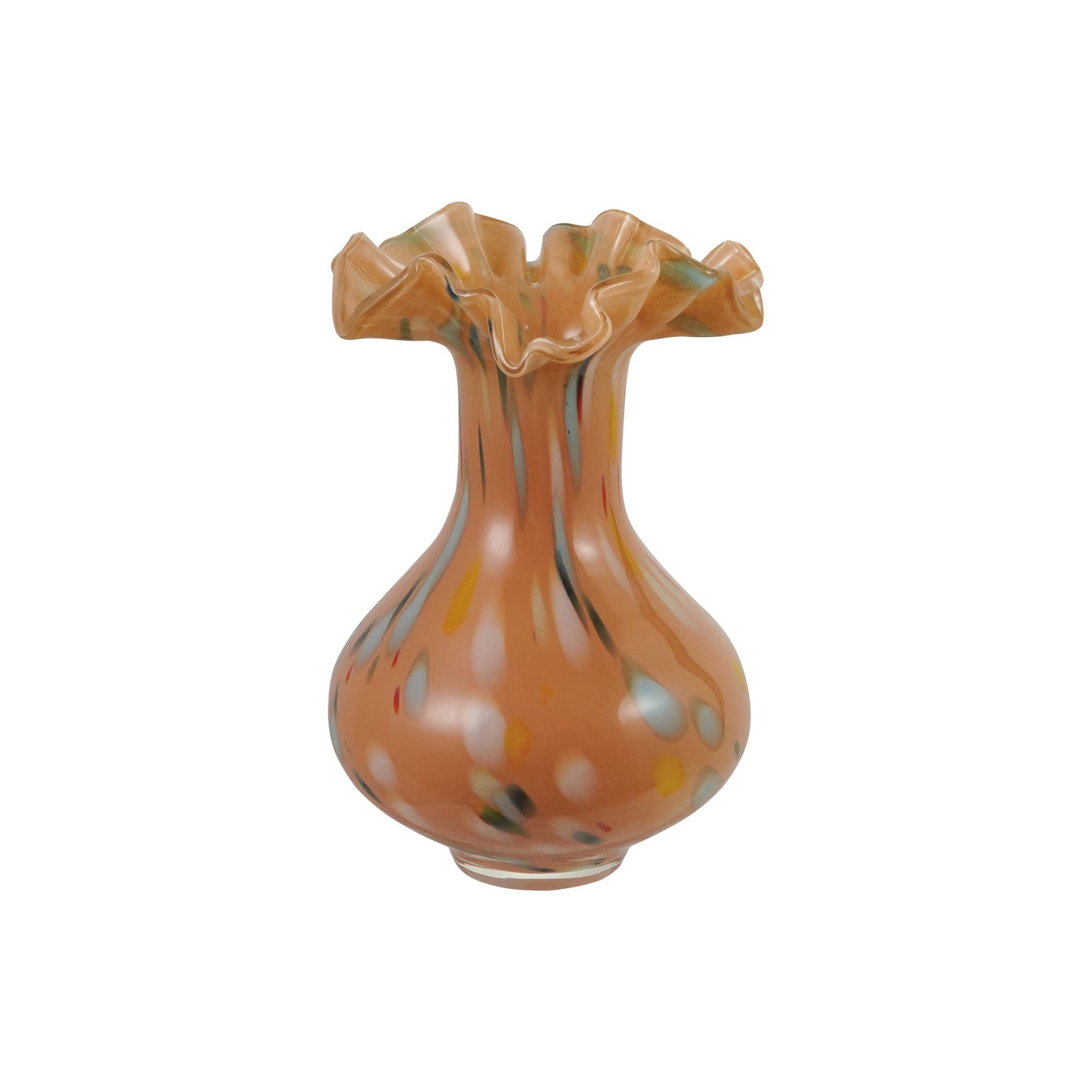 Hand-Blown Art Glass Ruffled Vase