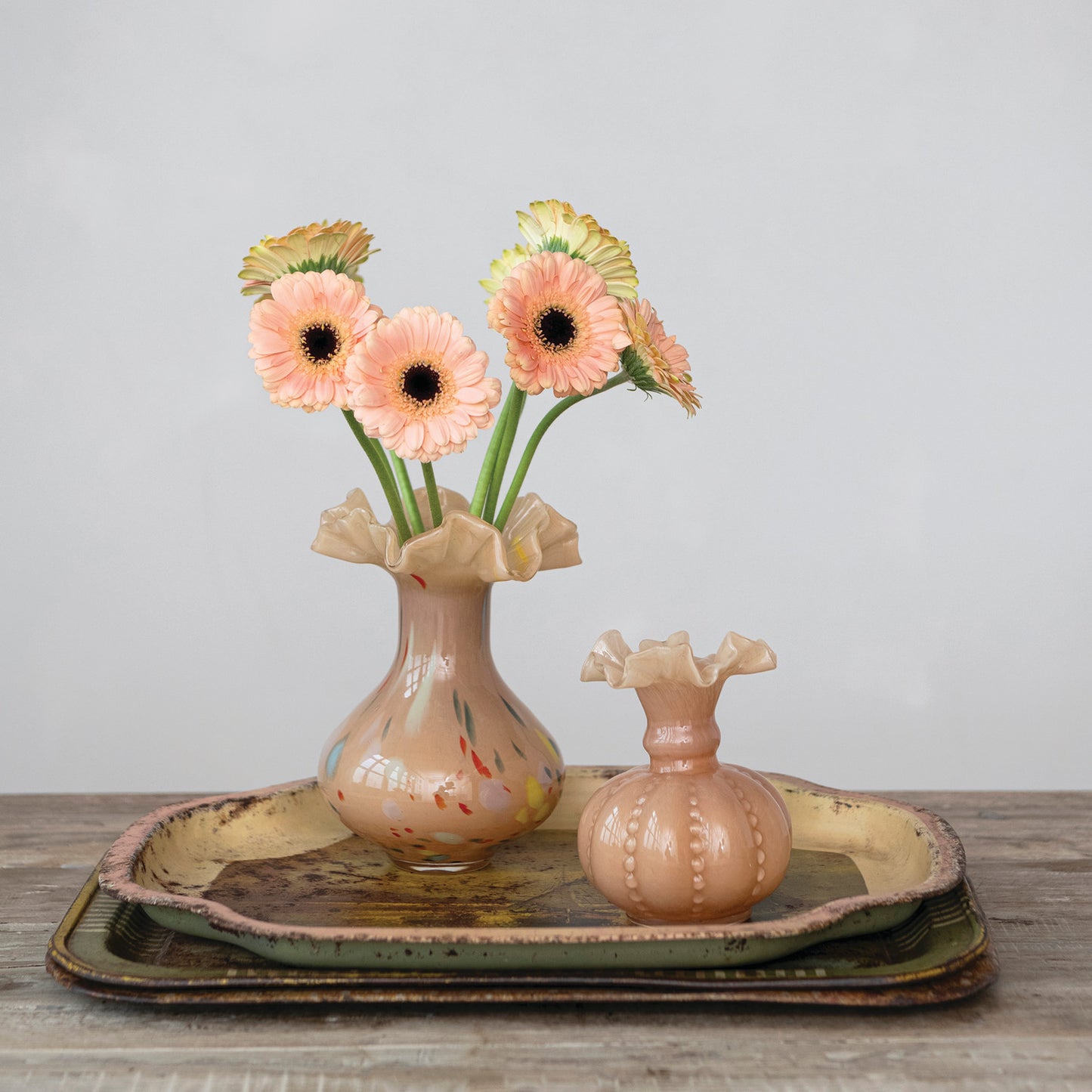 Hand-Blown Art Glass Ruffled Vase