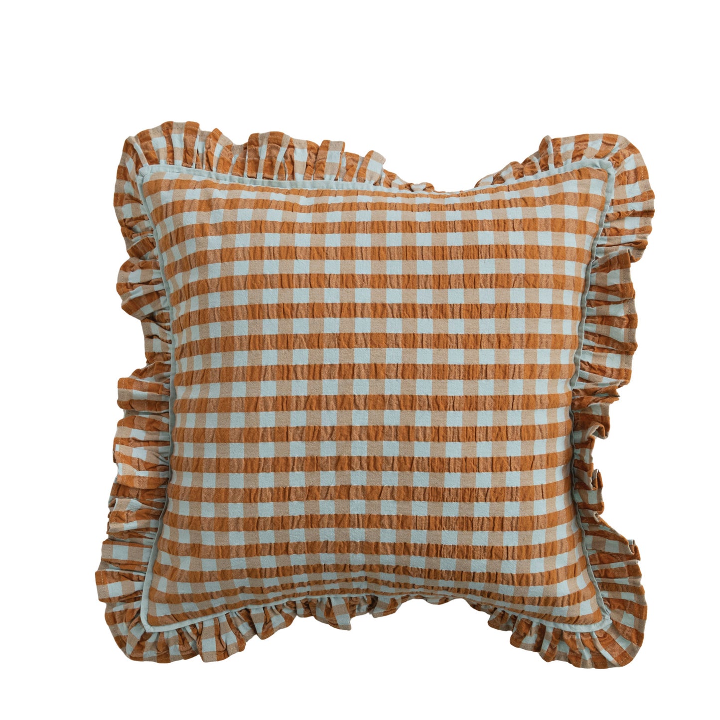 Cotton Pillow with Check Pattern & Ruffle