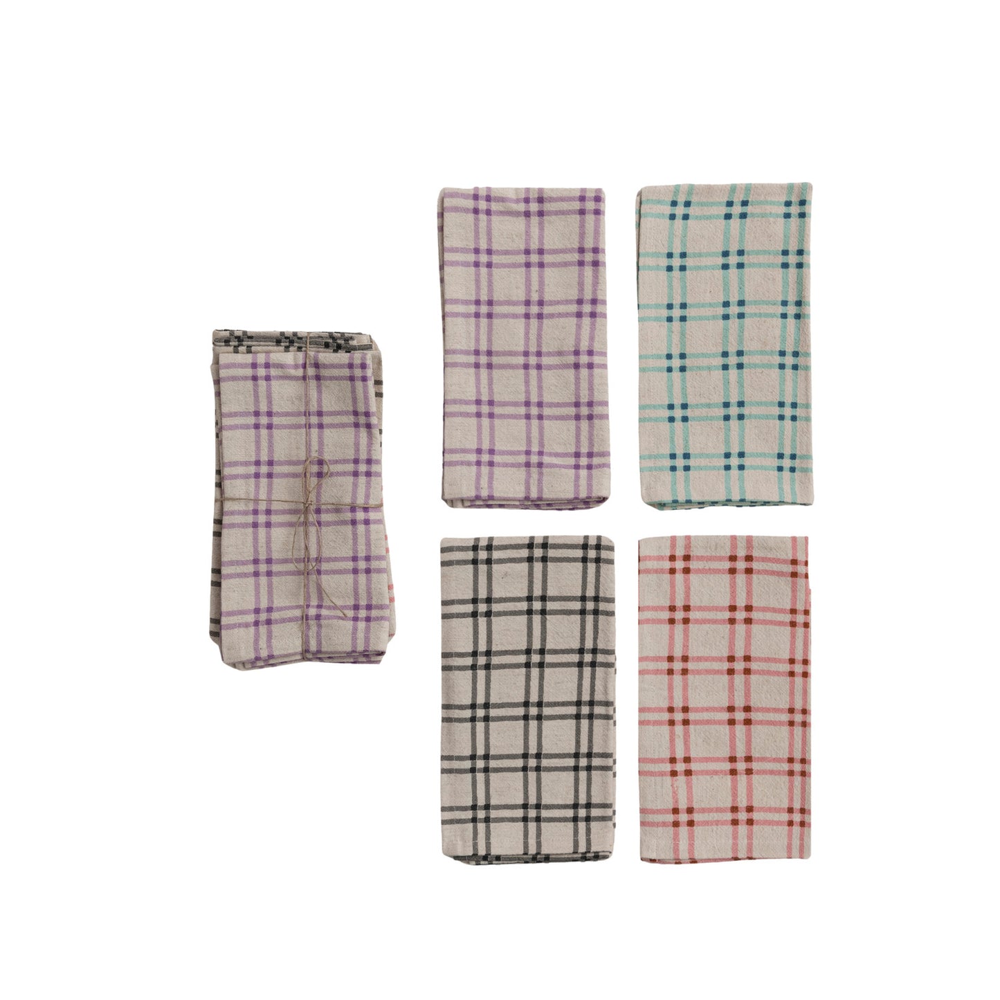 Cotton Printed Napkins with Grid Pattern