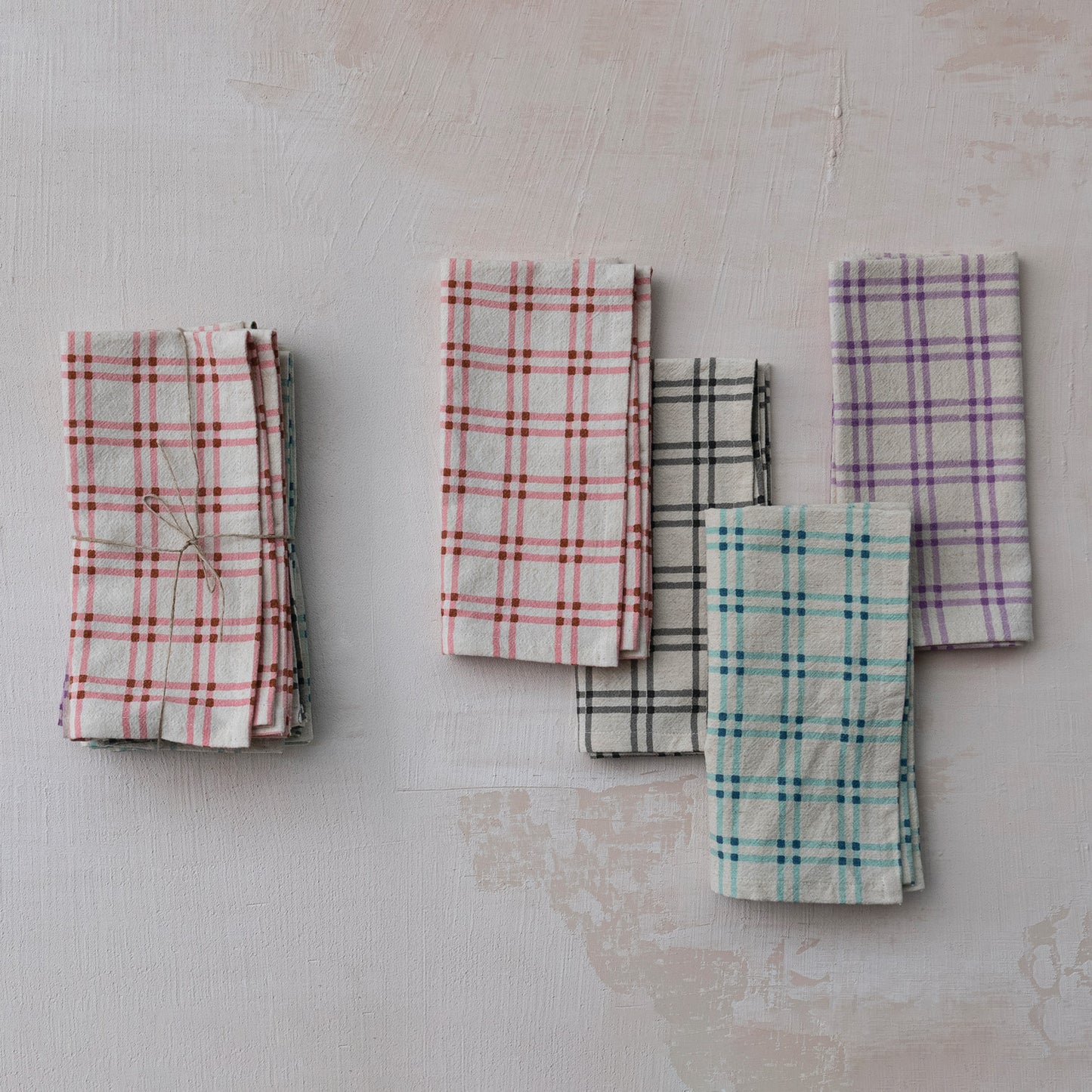 Cotton Printed Napkins with Grid Pattern