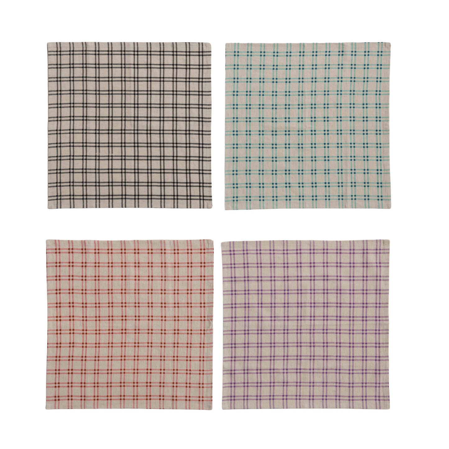 Cotton Printed Napkins with Grid Pattern