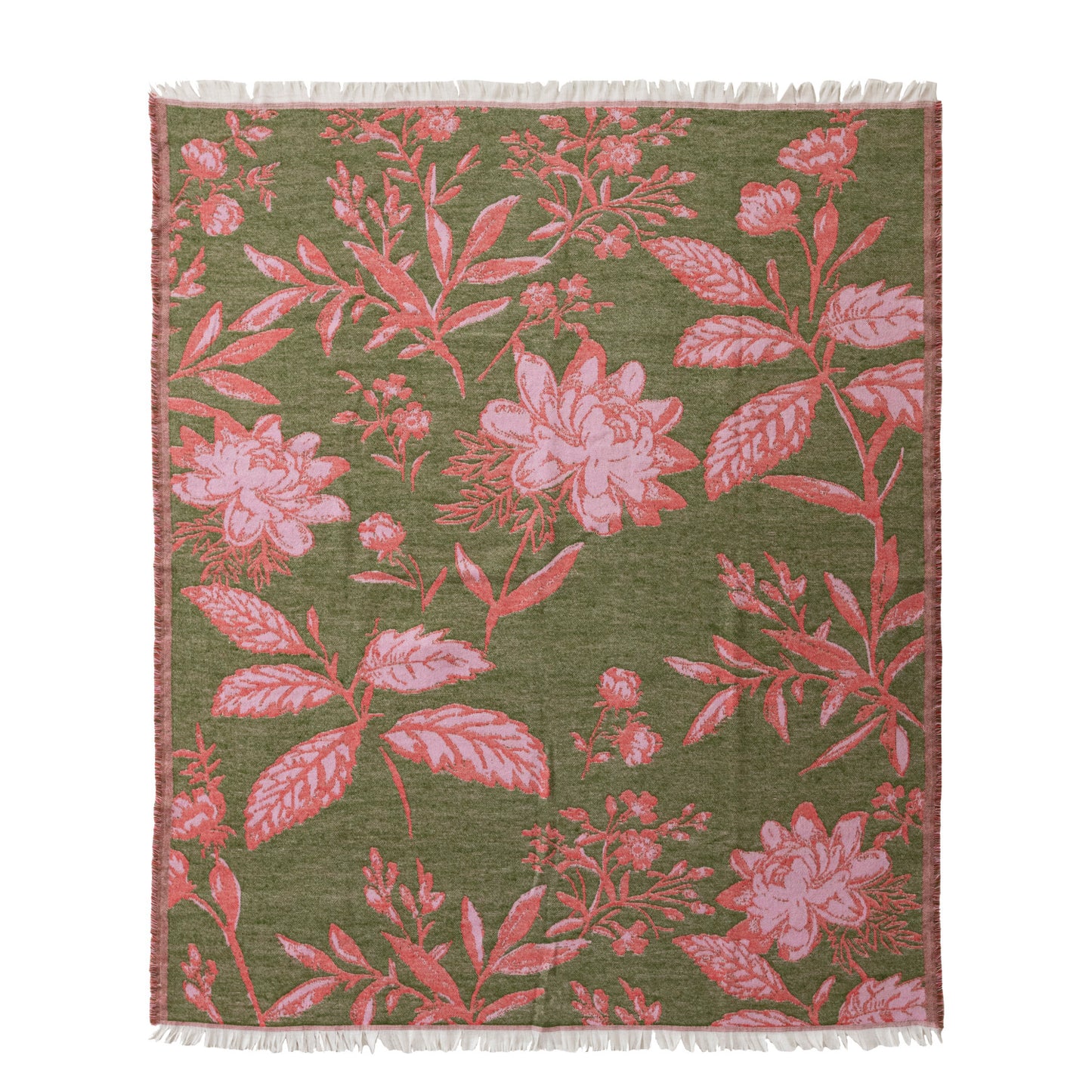 Woven Fabric & Acrylic Jacquard Throw with Fringe