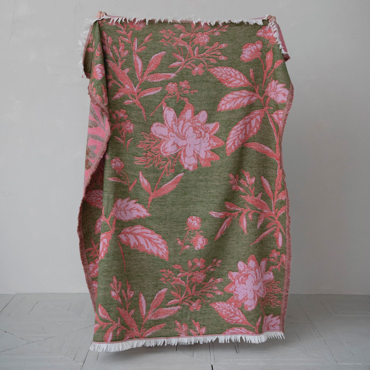 Woven Fabric & Acrylic Jacquard Throw with Fringe