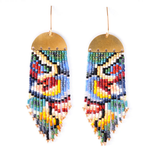Beaded Handwoven Kaleidoscope Fringe Earrings