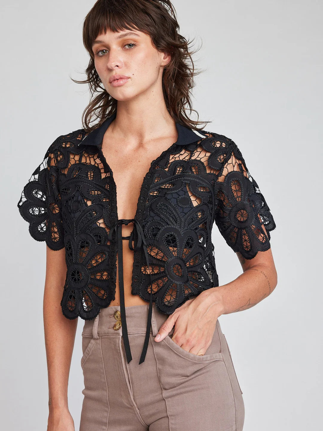 Emaline Open Tie Crop Shirt