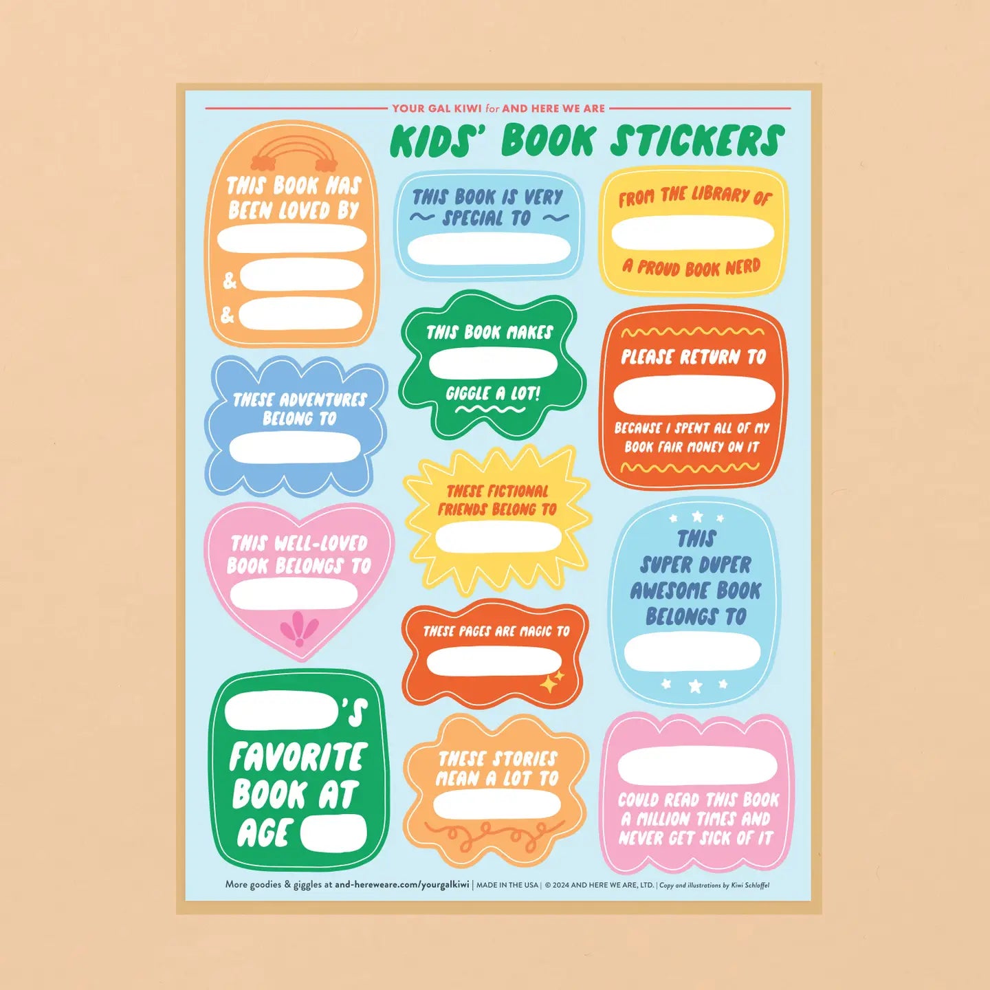 Kids Bookplate Sticker Sheet