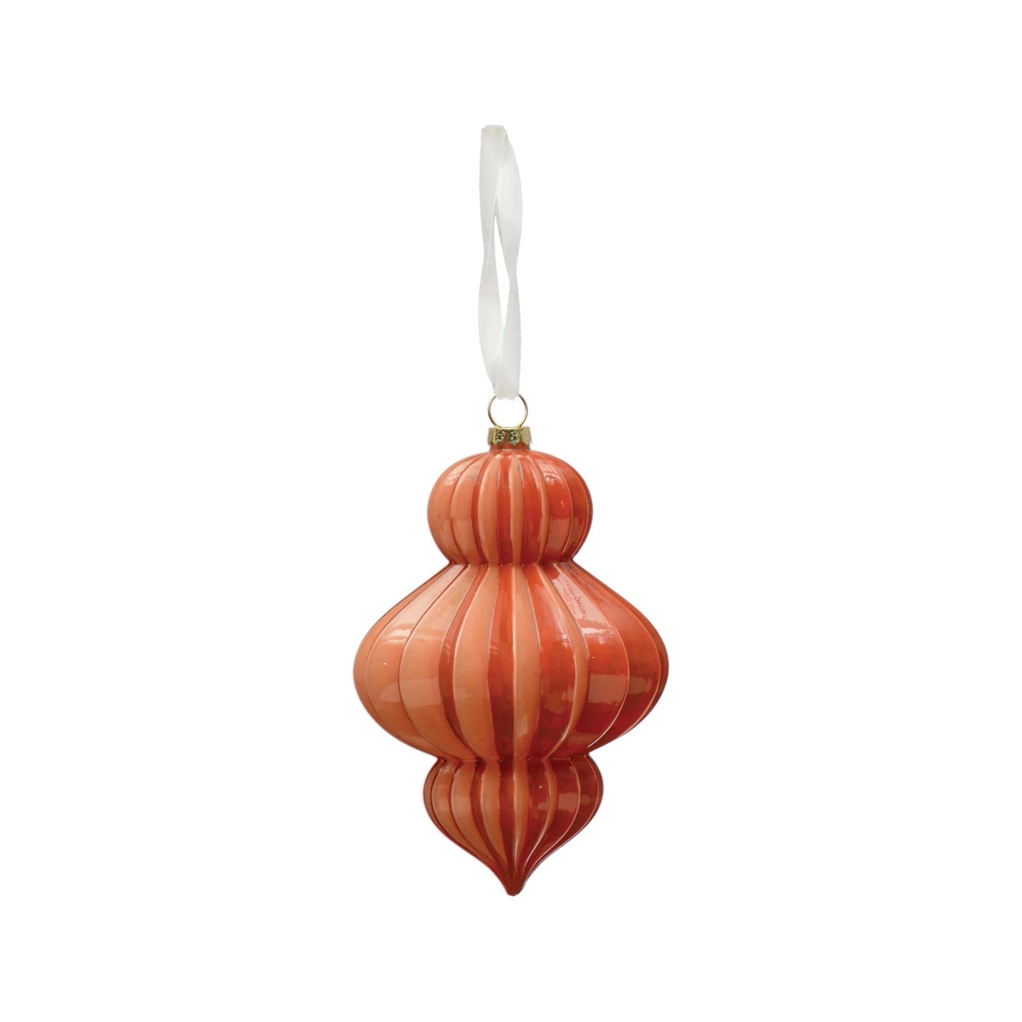 Imperial Coral Glass Pleated Finial Ornament