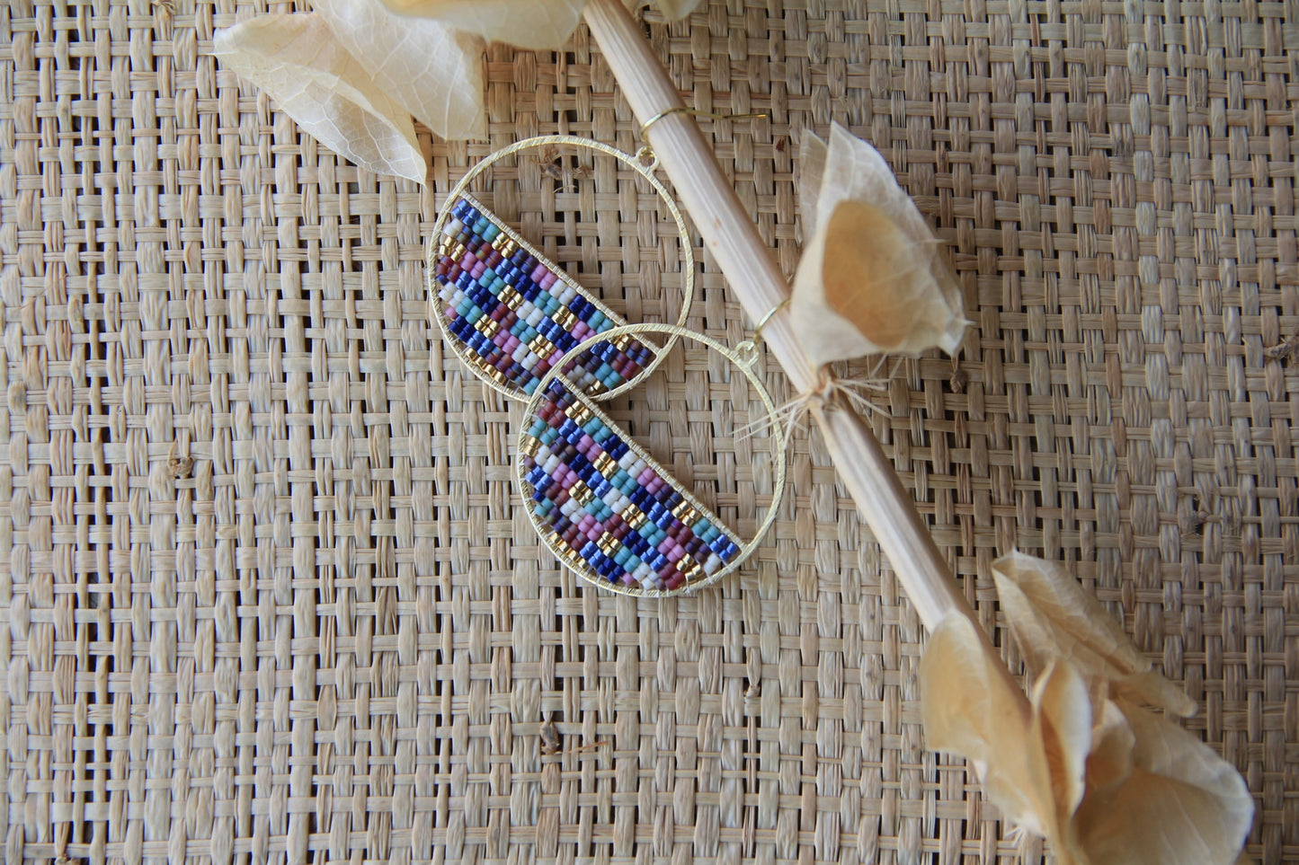 Handwoven Beaded Patchwork Circle Earrings
