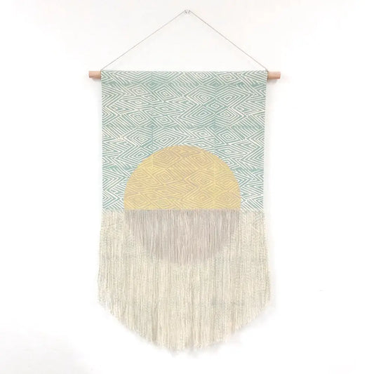 Green flame with Taupe Circle and Gold Wall Hanging