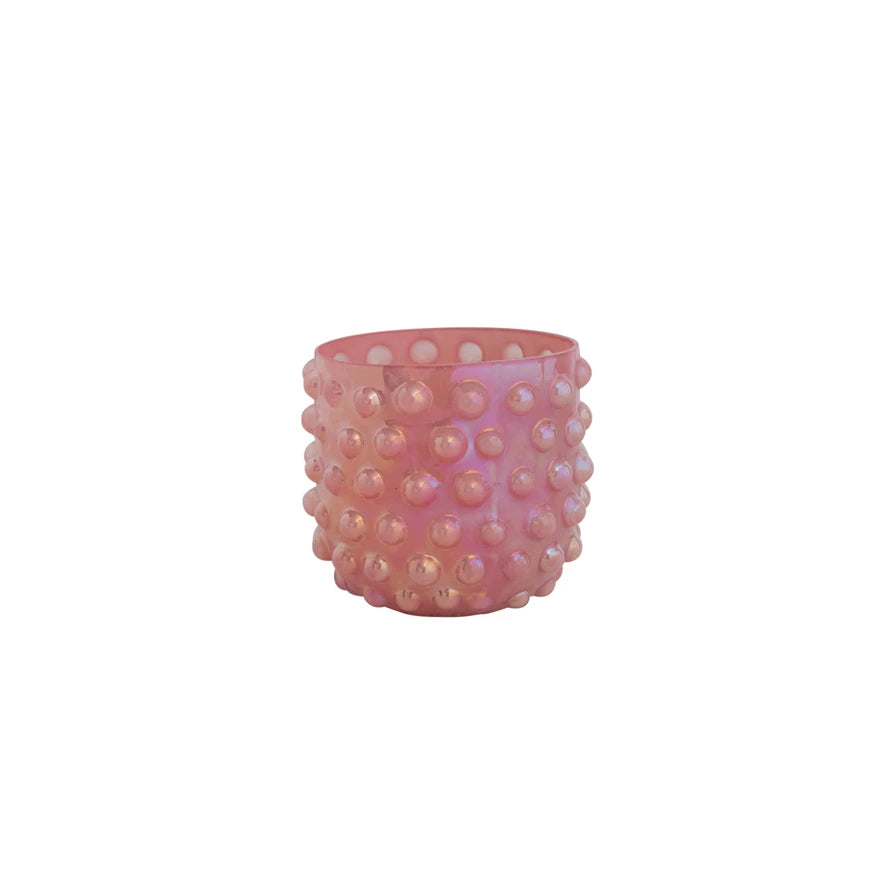 Embossed Glass Tealight Holder – Iridescent Pink