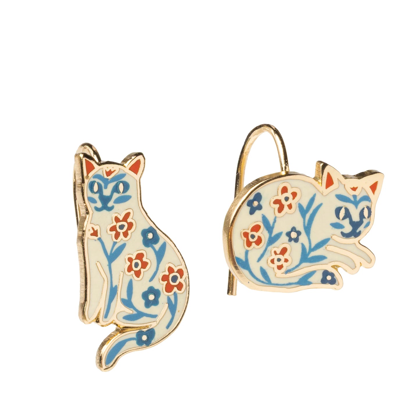 Floral Cat Drop Earrings